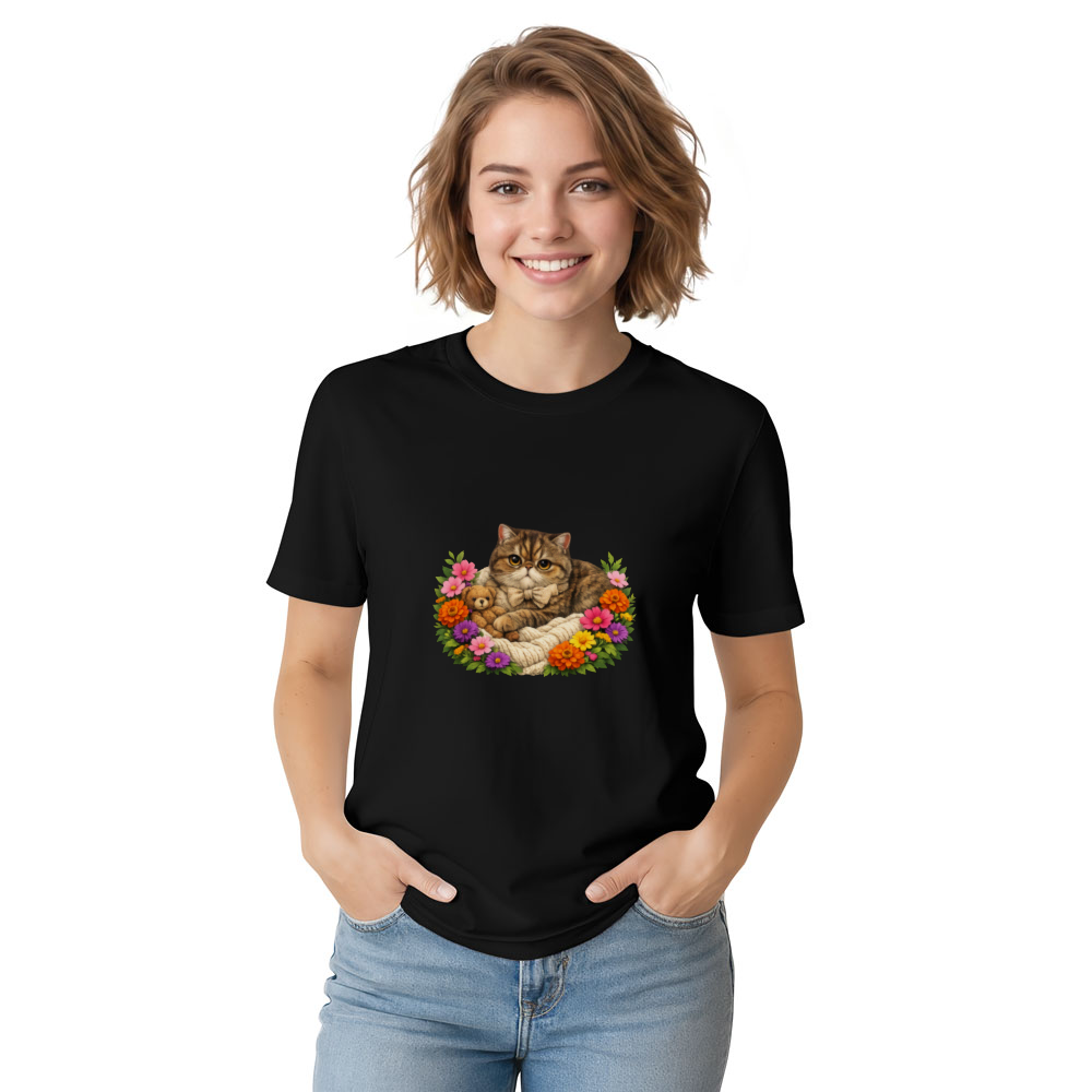 Midnight Floral Exotic Shorthair Illustration Graphic T-Shirt