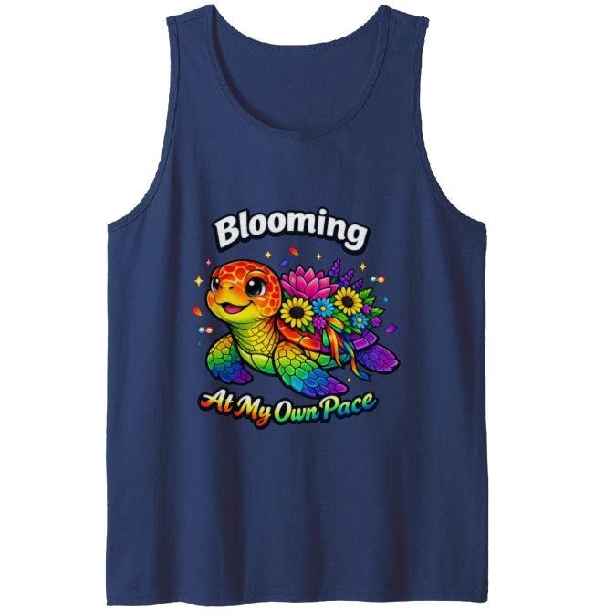 Smiling Turtle Blooming Neon Pop-Art Unisex Tanktop - Mental Health Awareness