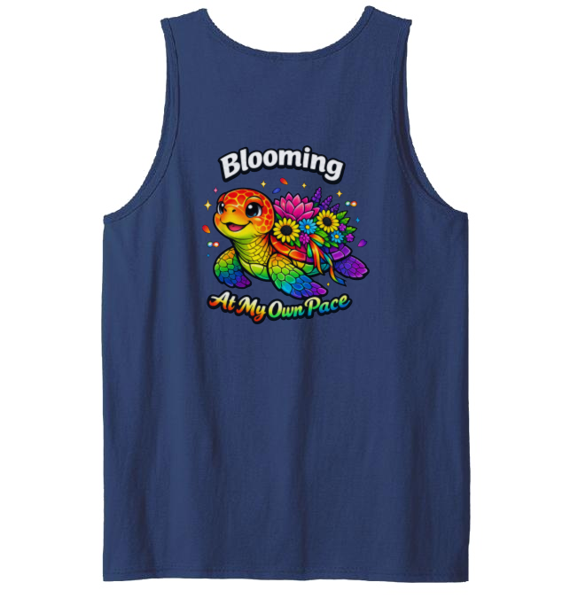 Smiling Turtle Blooming Neon Pop-Art Unisex Tanktop - Mental Health Awareness