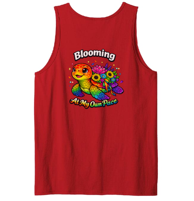 Smiling Turtle Blooming Neon Pop-Art Unisex Tanktop - Mental Health Awareness