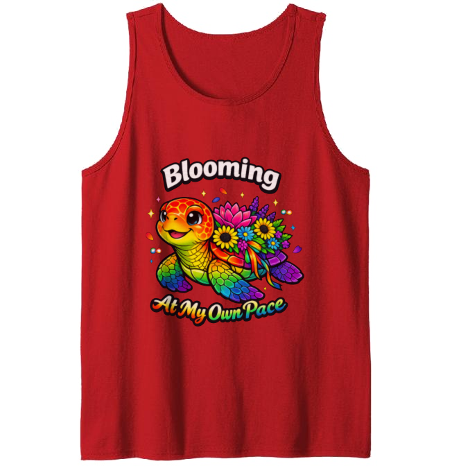 Smiling Turtle Blooming Neon Pop-Art Unisex Tanktop - Mental Health Awareness