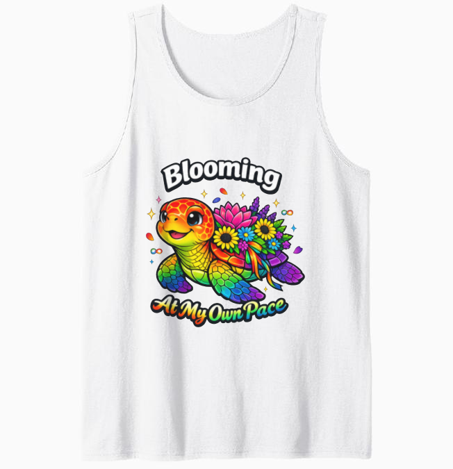 Smiling Turtle Blooming Neon Pop-Art Unisex Tanktop - Mental Health Awareness