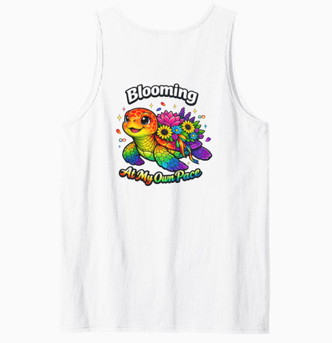 Smiling Turtle Blooming Neon Pop-Art Unisex Tanktop - Mental Health Awareness