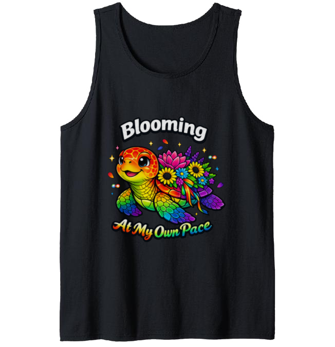 Smiling Turtle Blooming Neon Pop-Art Unisex Tanktop - Mental Health Awareness