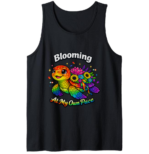 Blooming At Your Own Pace Neon Pop-Art Turtle with a Floral Shell Tank Top