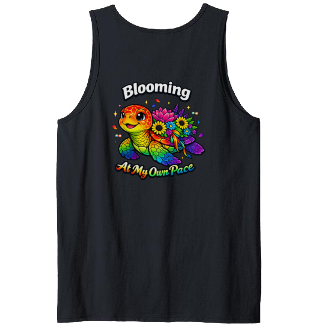 Smiling Turtle Blooming Neon Pop-Art Unisex Tanktop - Mental Health Awareness