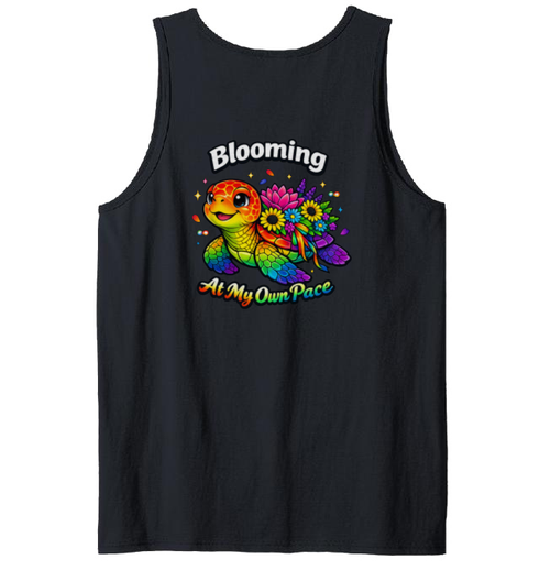 Blooming At Your Own Pace Neon Pop-Art Turtle With Flowers Tank Top