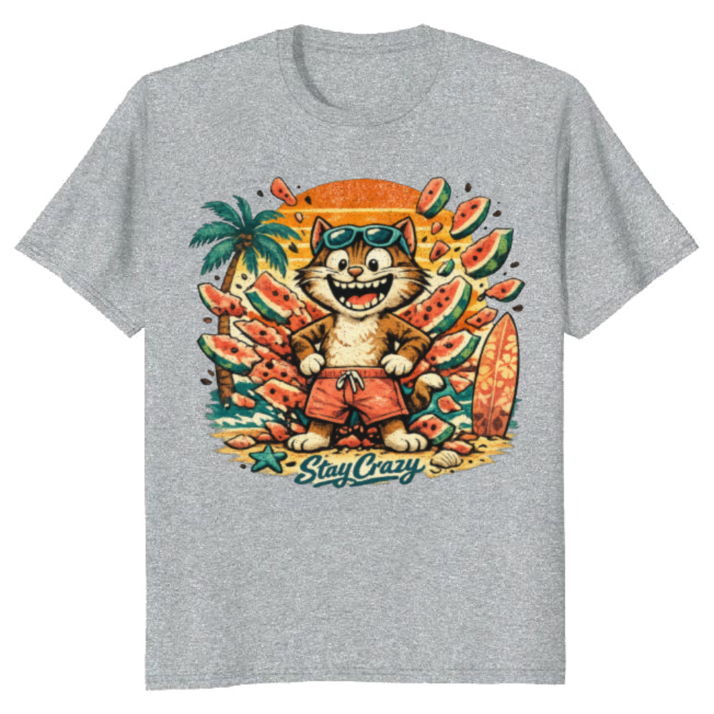 Shocked Cartoon Cat Graphic T-Shirt - Ironic Summer Streetwear for Gen Z & Millennials