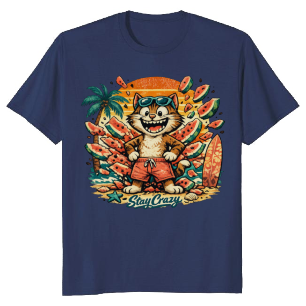 Shocked Cartoon Cat Graphic T-Shirt - Ironic Summer Streetwear for Gen Z & Millennials