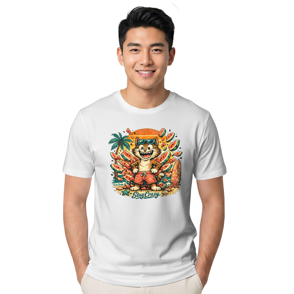 Shocked Cartoon Cat Graphic T-Shirt - Ironic Summer Streetwear for Gen Z & Millennials