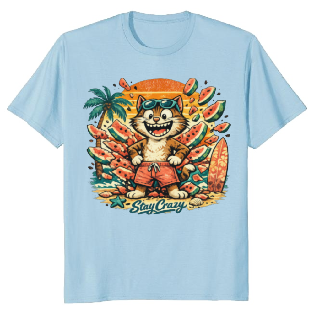Shocked Cartoon Cat Graphic T-Shirt - Ironic Summer Streetwear for Gen Z & Millennials