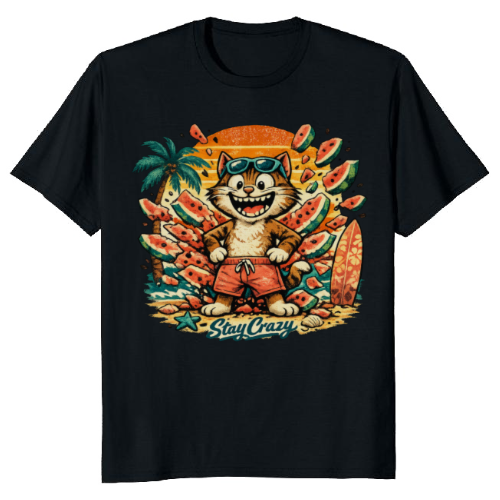 Shocked Cartoon Cat Graphic T-Shirt - Ironic Summer Streetwear for Gen Z & Millennials