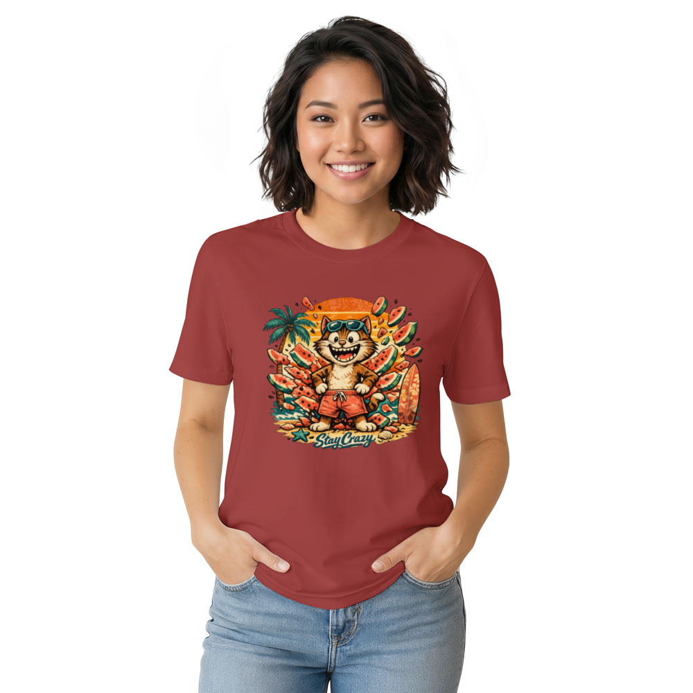 Retro Cat on a Watermelon Surf Break T-Shirt