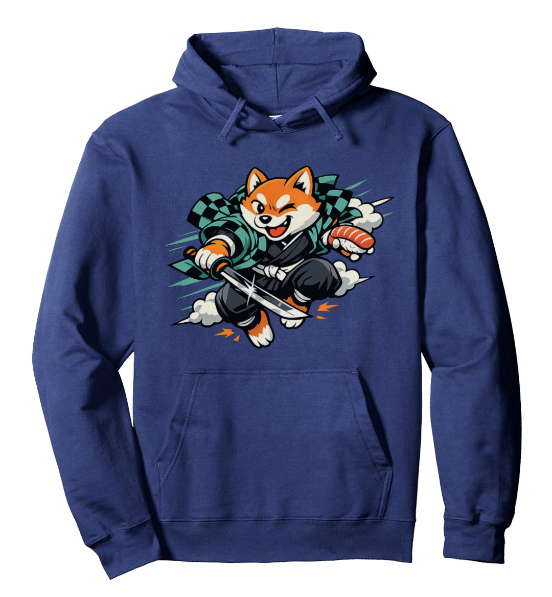 Shiba Samurai Pullover Hoodie - Retro Anime Streetwear Fans