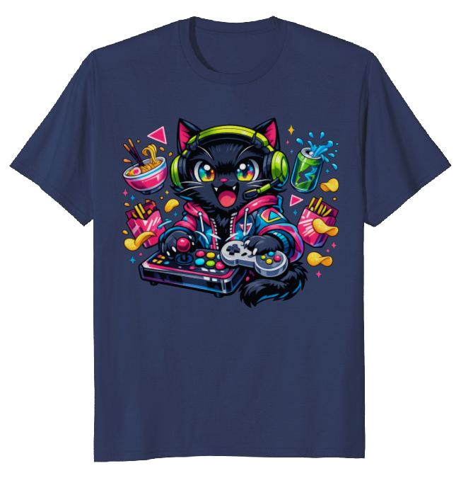 Neon Neko Retro Otaku Gamer Arcade Mascot Graphic T-Shirt
