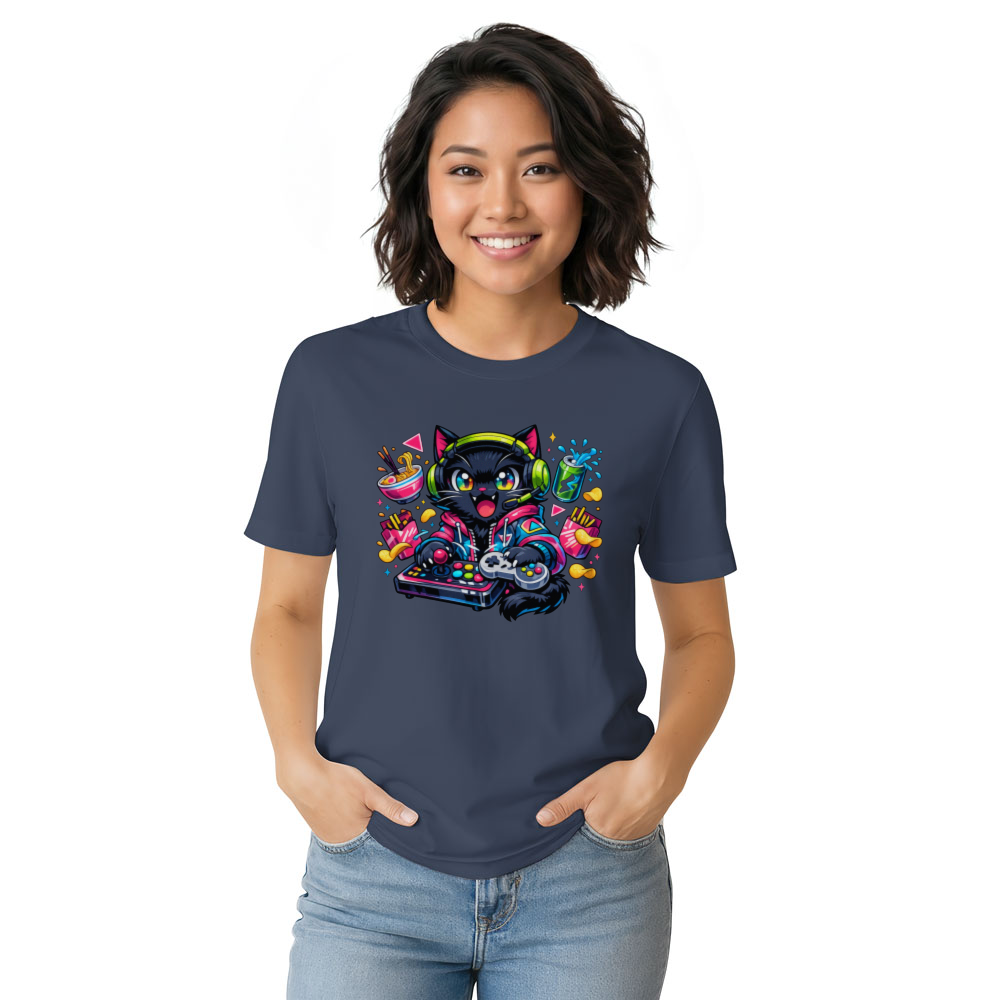 Neon Neko Retro Otaku Gamer Arcade Mascot Graphic T-Shirt
