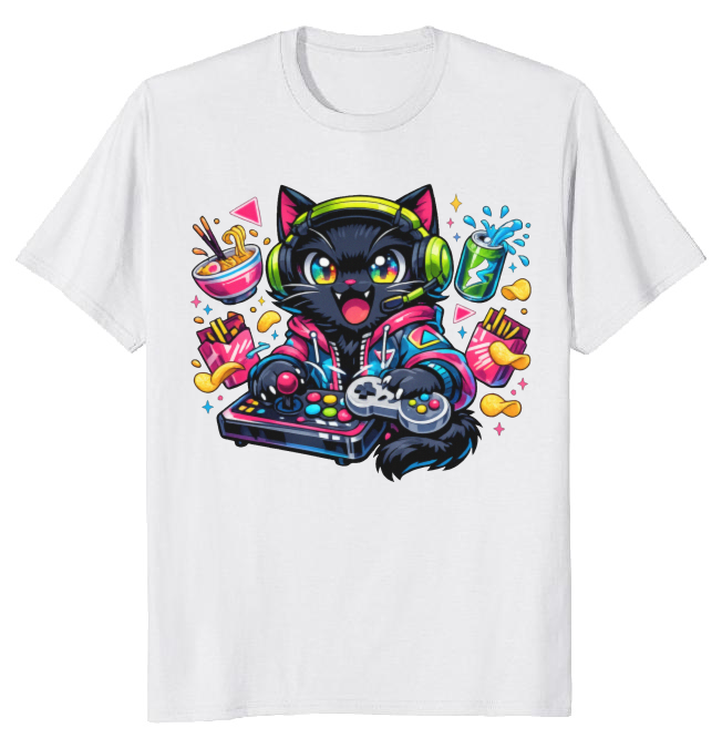Anime Otaku Cat T-Shirt - Late-Night Otaku Gamers