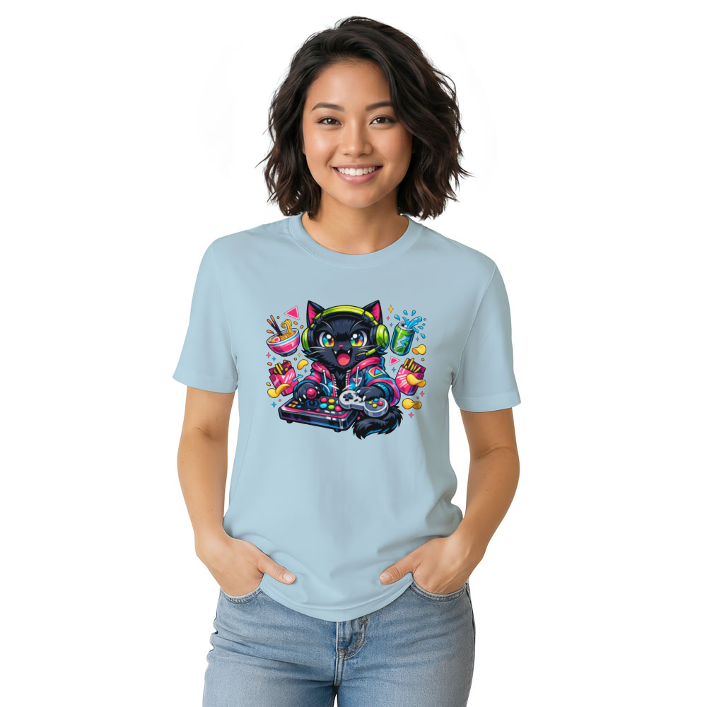 G5000 Retro Neon Neko Arcade Gamer Graphic T-Shirt