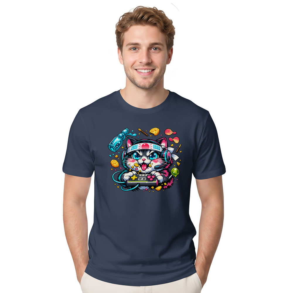 Synthwave Neko Gamer With Late-Night Snacks Arcade Graphic T-Shirt