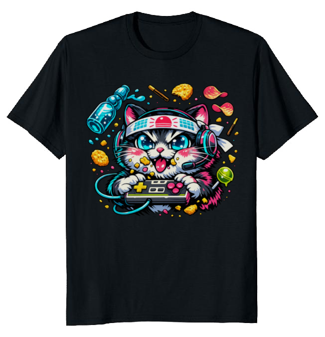 Retro Japanese Cat T-Shirt - Retro Gamers And Otaku Snack Fans