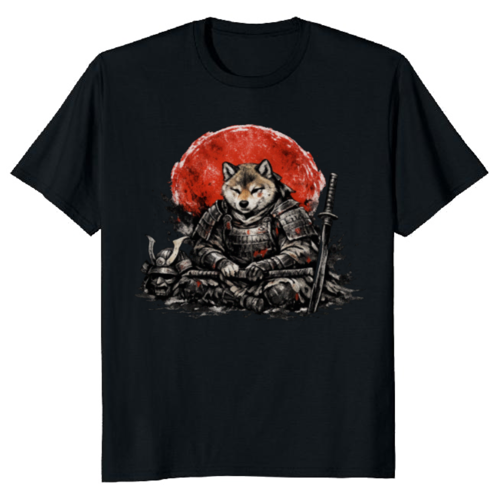 Victorious Shiba Ronin in Sumi-e Illustration Graphic T-Shirt