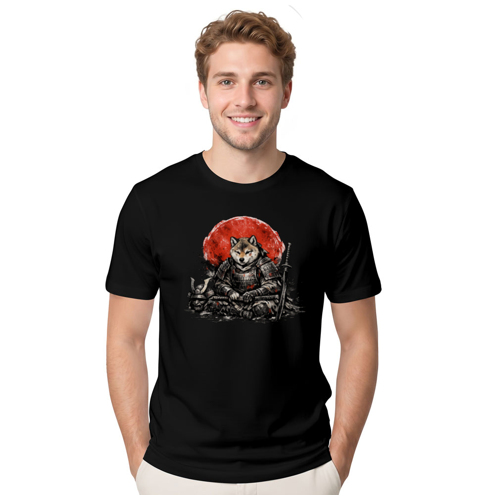 Victorious Shiba Ronin in Sumi-e Illustration Graphic T-Shirt