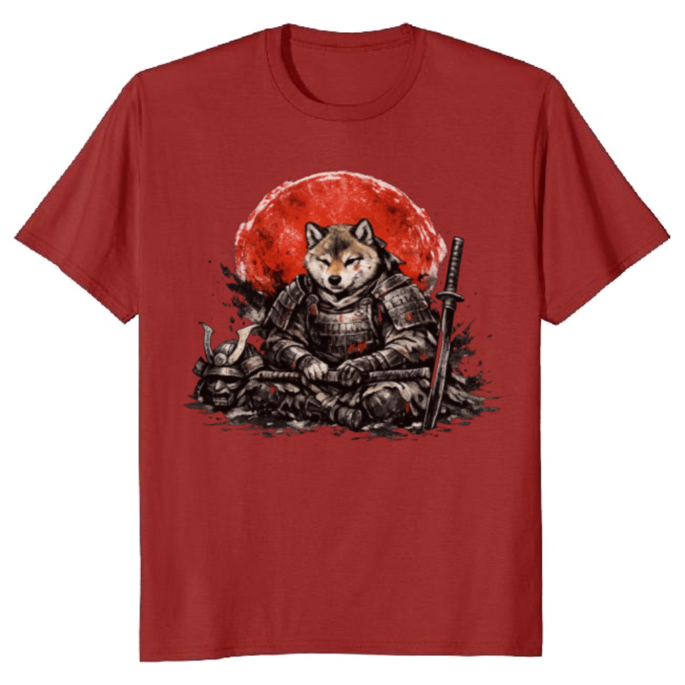 Victorious Shiba Ronin in Sumi-e Illustration Graphic T-Shirt