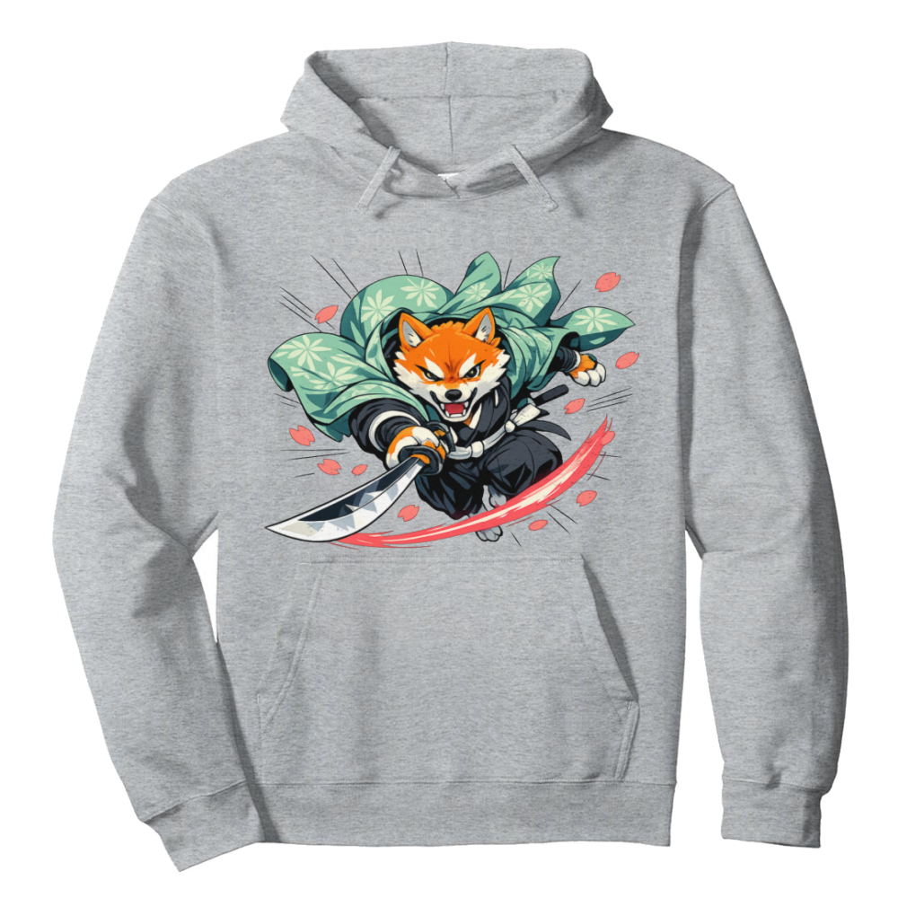 Shiba Samurai Vaporwave Anime Pullover Hoodie - Gift for Anime Fans
