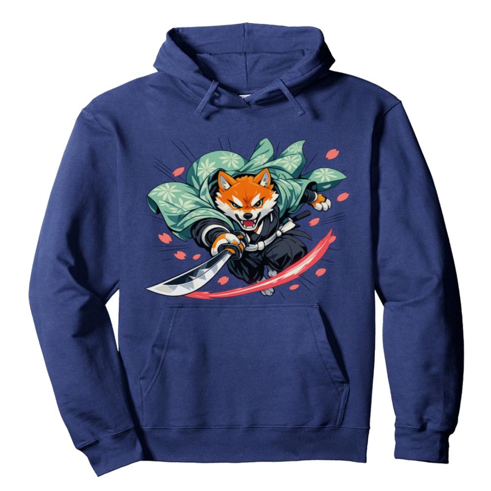 Shiba Samurai Vaporwave Anime Pullover Hoodie - Gift for Anime Fans