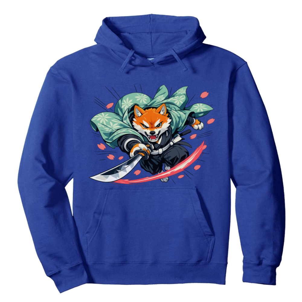 Shiba Samurai Vaporwave Anime Pullover Hoodie - Gift for Anime Fans