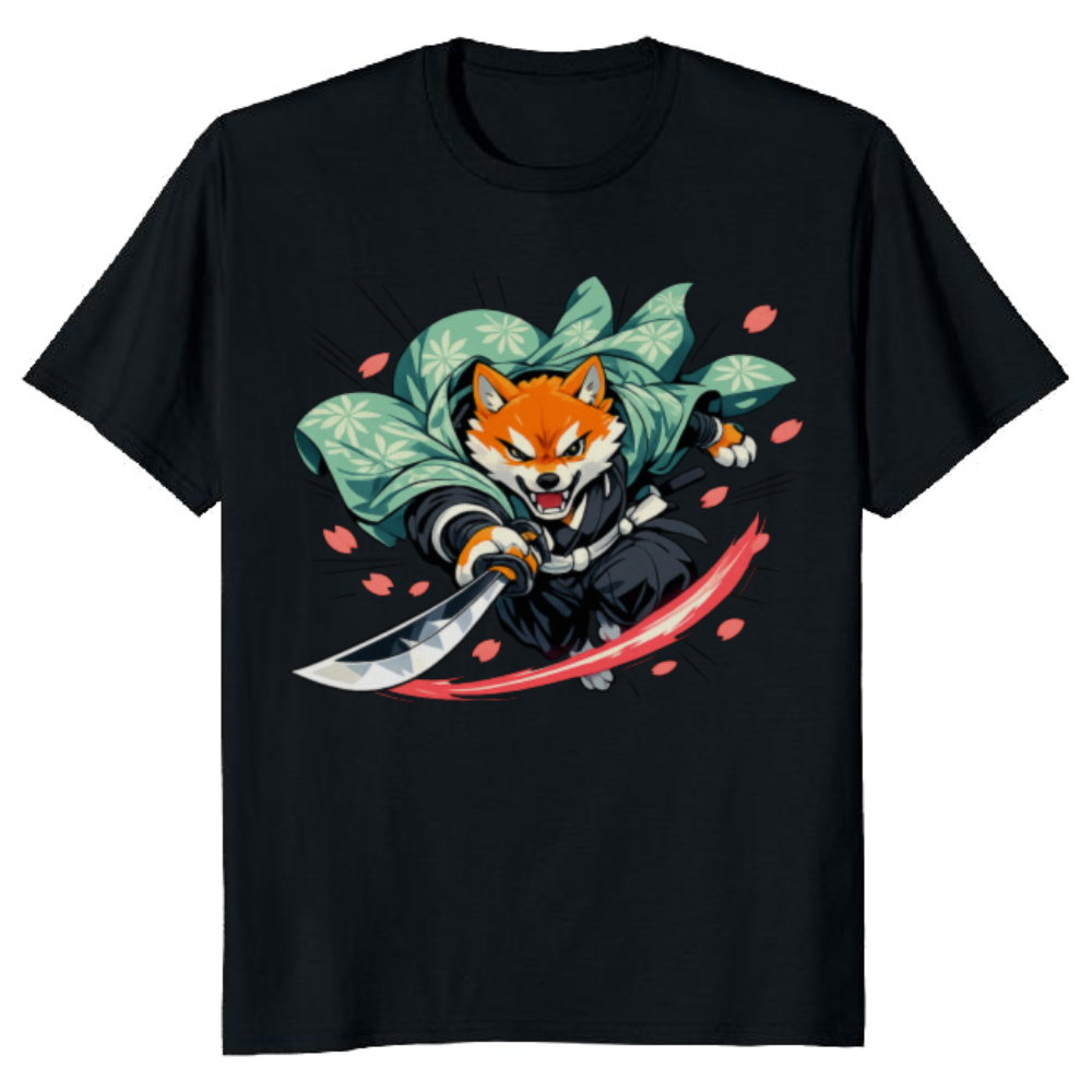 Retro Anime Shiba Sneak Attack in Samurai Armor T-Shirt