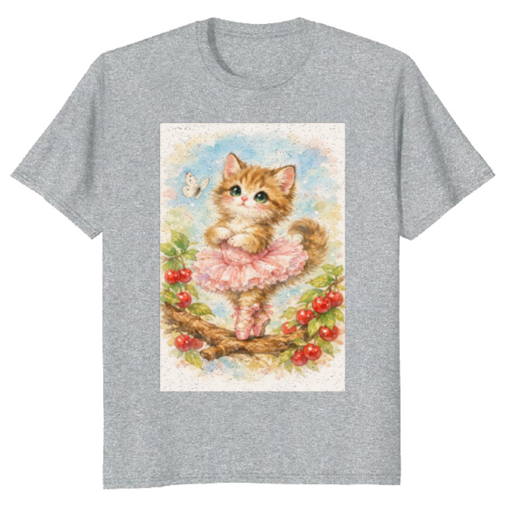 Whimsical Cat Ballerina Under Cherry Blossoms Graphic T-Shirt
