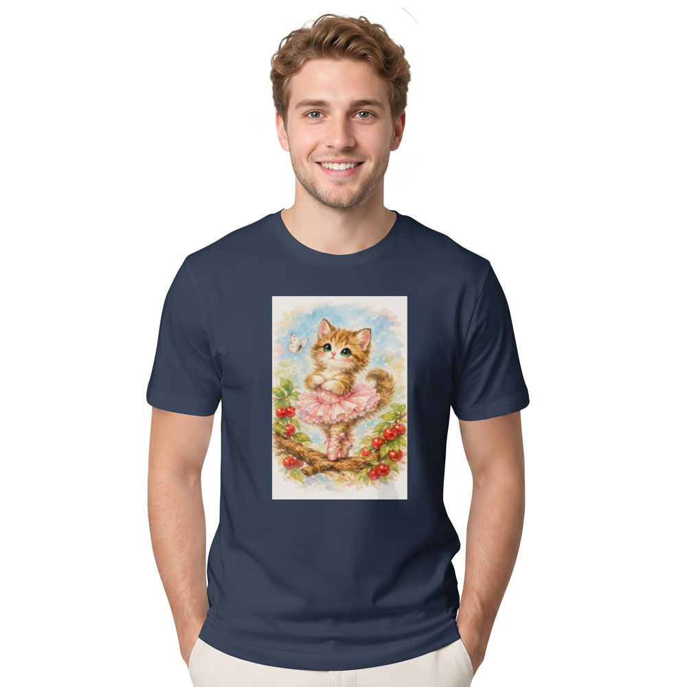 Kawaii Cat Ballerina Under Sakura Petals T-Shirt
