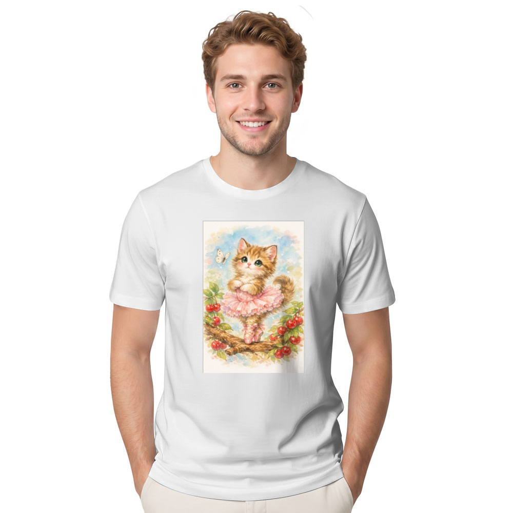 Kawaii Cat Ballerina Under Sakura Petals T-Shirt