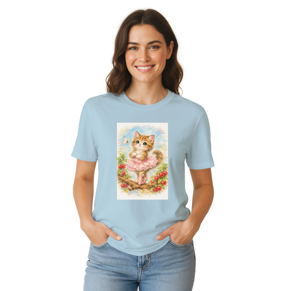 Kawaii Cat Ballerina Under Sakura Petals T-Shirt
