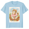 Kawaii Cat Ballerina Under Sakura Petals T-Shirt