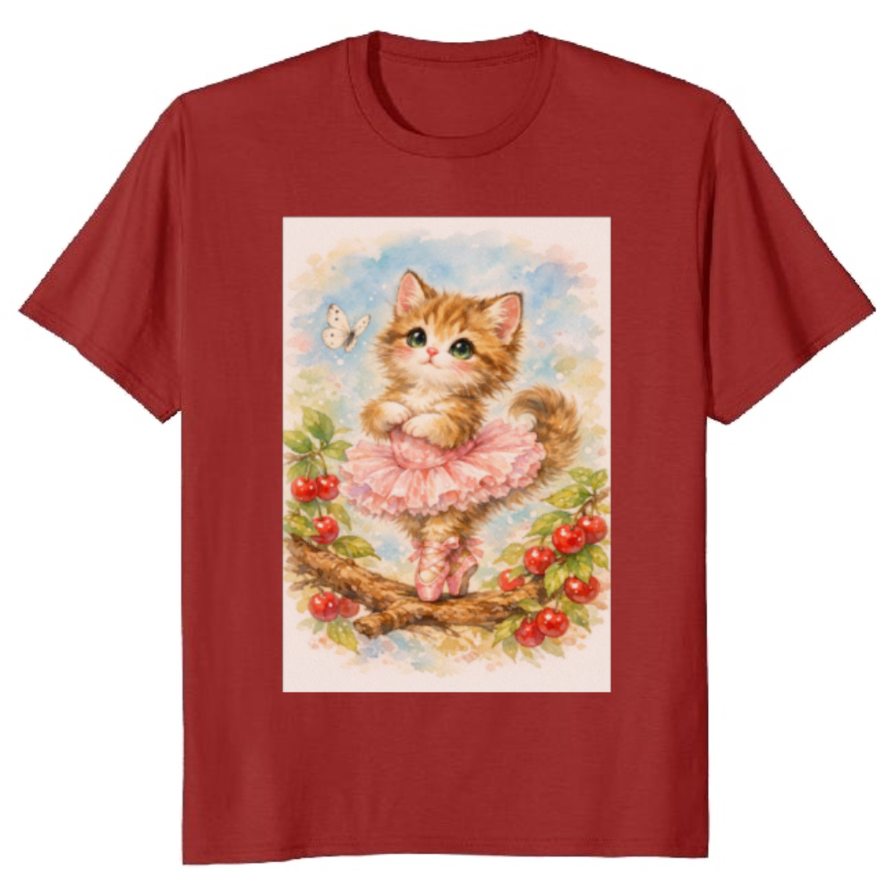 Kawaii Cat Ballerina Under Sakura Petals T-Shirt