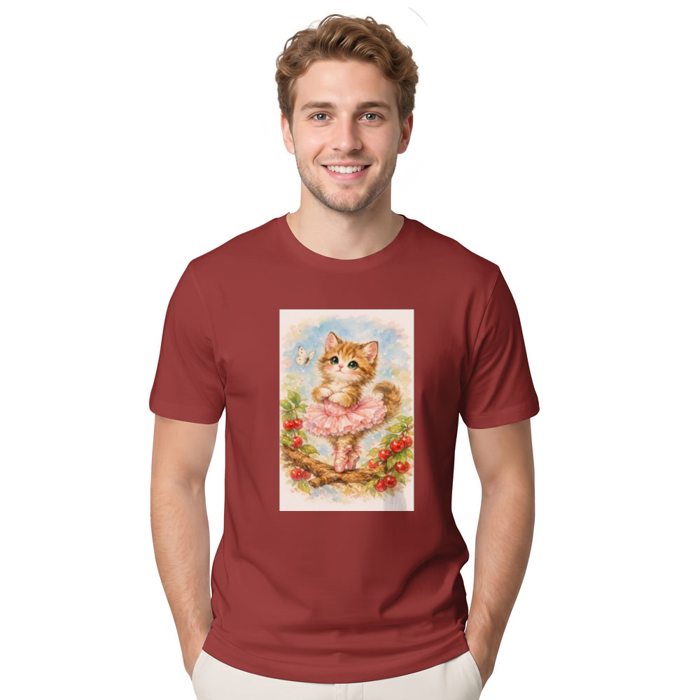 Kawaii Cat Ballerina Under Sakura Petals T-Shirt