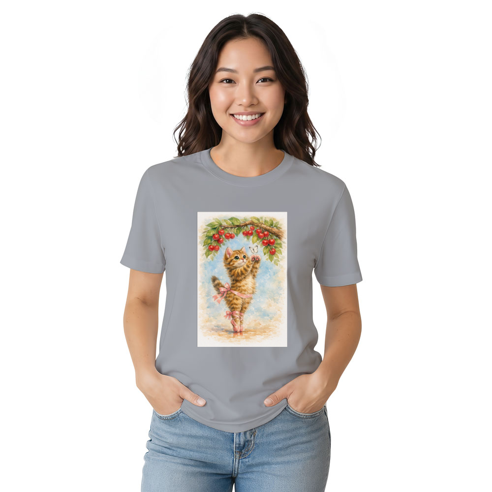 Kawaii Ballet Kitten En Pointe Under Cherry Blossoms T-Shirt