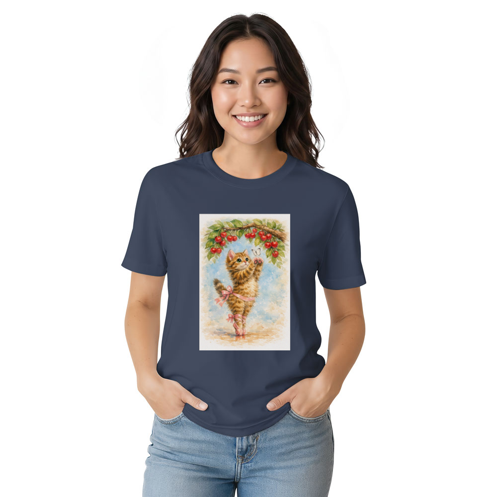 Kawaii Ballet Kitten En Pointe Under Cherry Blossoms T-Shirt