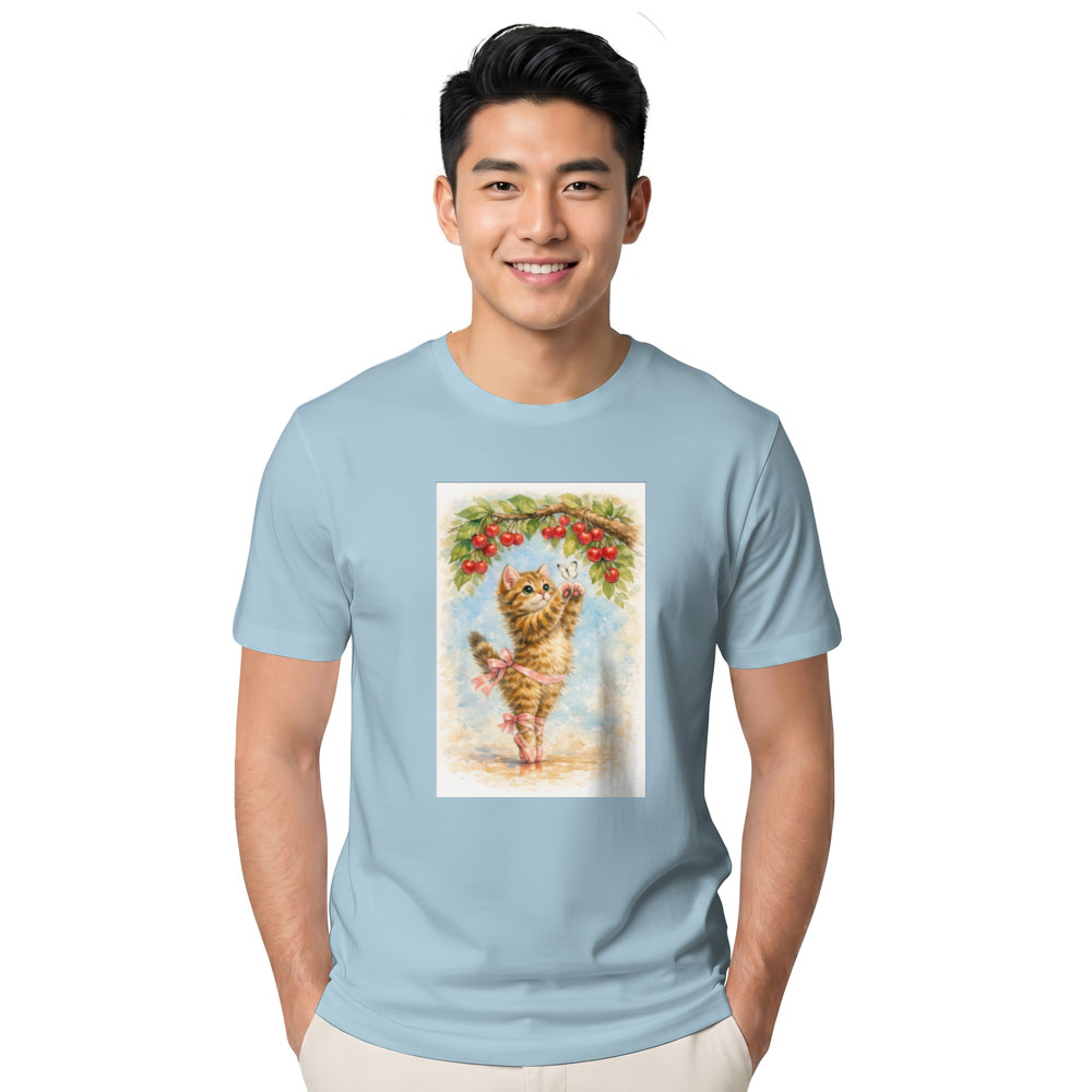 Kawaii Ballet Kitten En Pointe Under Cherry Blossoms T-Shirt