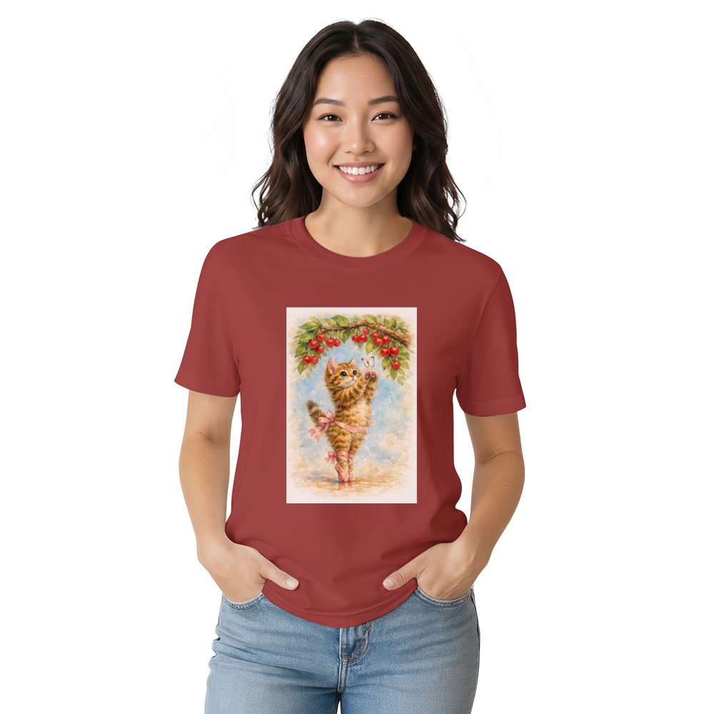 Kawaii Kitten En Pointe Beneath Cherry Blossoms Graphic T-Shirt