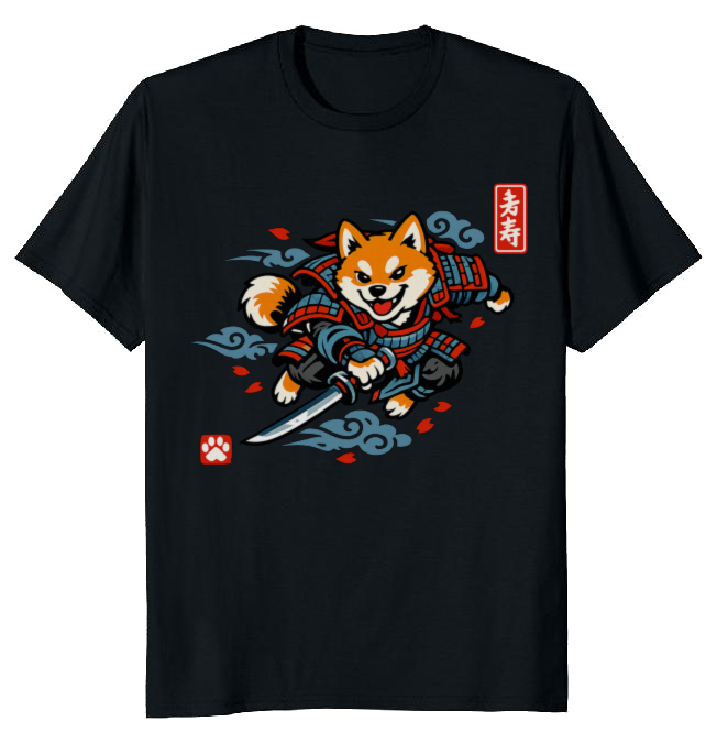 Ukiyo-e Shiba Samurai Sneak Attack Graphic T-Shirt