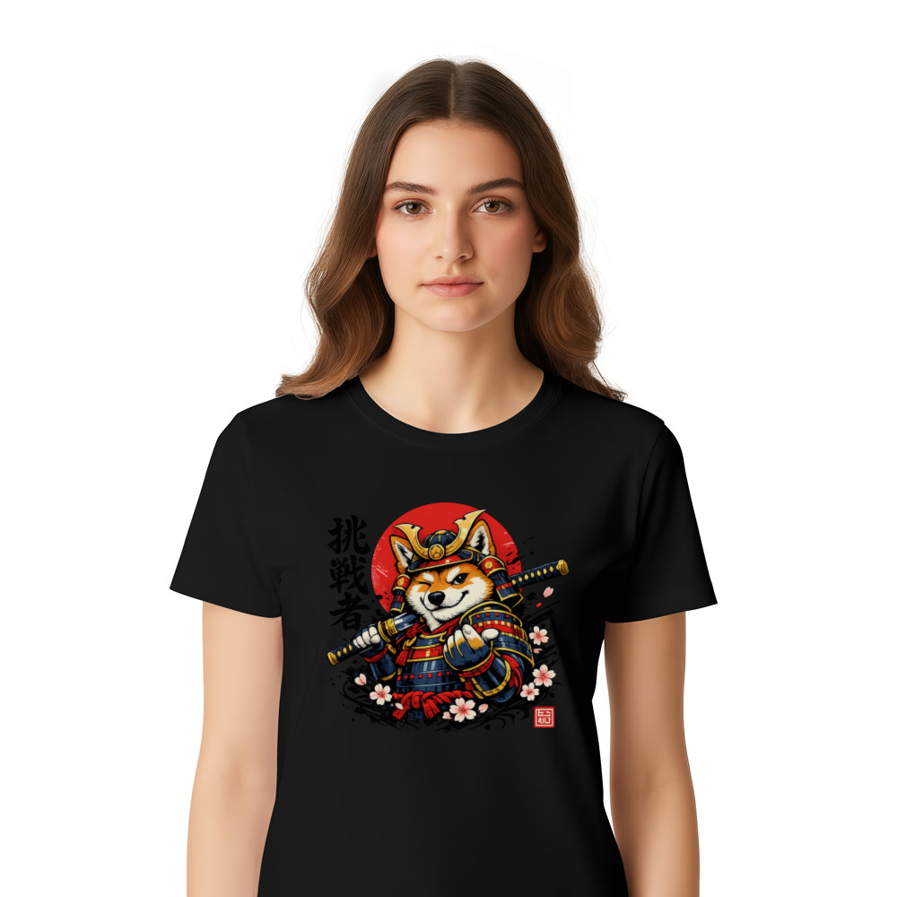 Cartoon Cheeky Ronin Shiba Illustration Graphic T-Shirt
