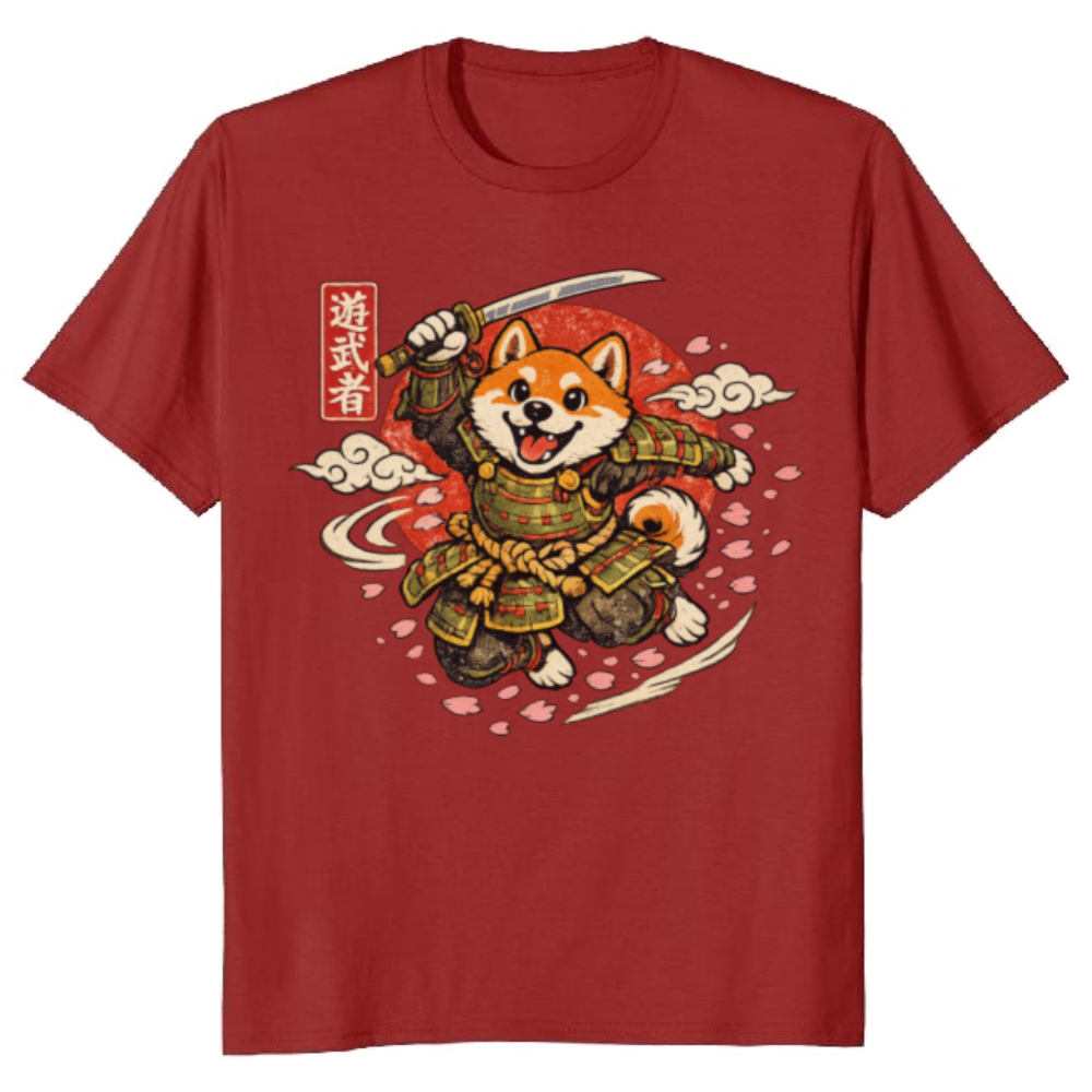 Kawaii Shiba Samurai Among Sakura Blossoms Graphic T-Shirt