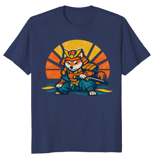 Shiba Samurai Retro Sunset T-Shirt - Dog Lovers And Anime Fans