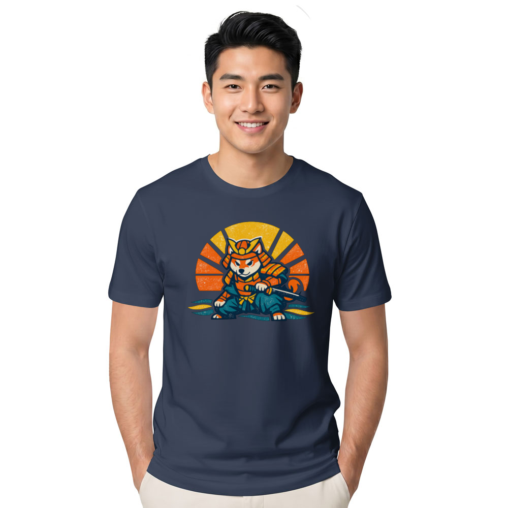 Shiba Samurai Retro Sunset T-Shirt - Dog Lovers And Anime Fans