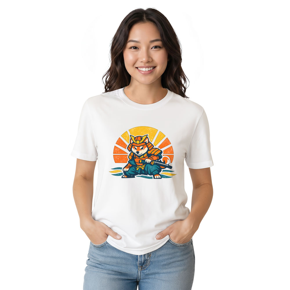 Shiba Samurai Retro Sunset T-Shirt - Dog Lovers And Anime Fans