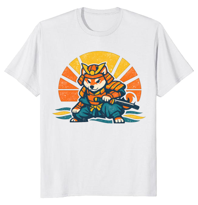 Shiba Samurai Retro Sunset T-Shirt - Dog Lovers And Anime Fans