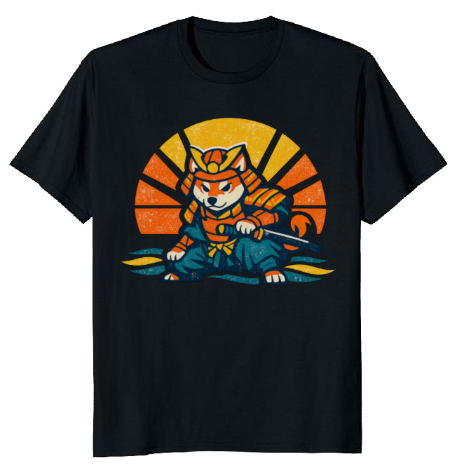 Shiba Samurai Retro Sunset T-Shirt - Dog Lovers And Anime Fans